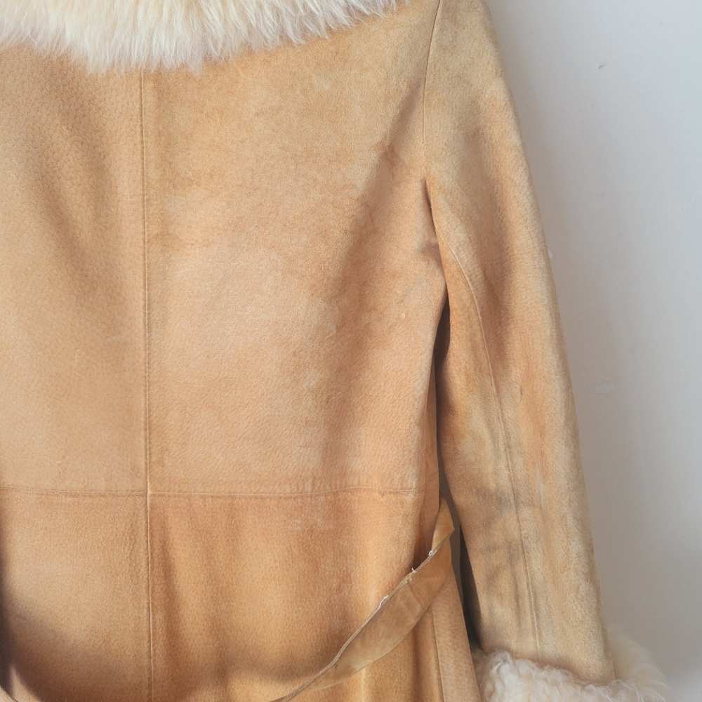 Vintage 70s lambskin fur trim Penny Lane Coat Medium - Picture 10 of 16